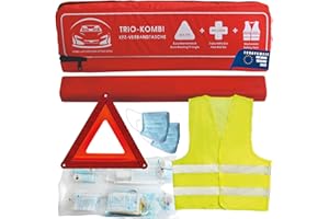 VZL KFZ Auto Zubehör Kombitasche Verbandskasten Auto 2025 tüv geprüft, inklusive Warndreieck und Warnwesten Auto - kfz Verbandskasten inklusive Erste Hilfe Set Auto 2025 (rot)