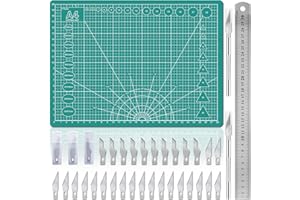 Miuzei A4 Cutting Mat Set: Self Healing Craft Mat with Steel Ruler, 30×22CM, Craft Board for DIY Projects, Sewing, Paper, Scrapbooking and Model Making (Green)
