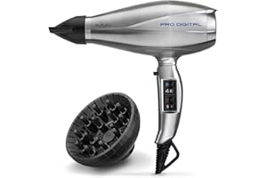BaByliss Secador de pelo profesional Pro Digital de 2200 vatios con tecnología iónica y revestimiento cerámico fabricado en Italia, 6000E, plateado