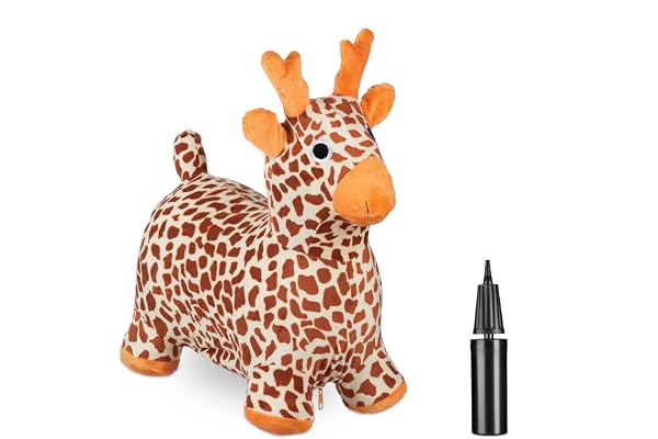 Relaxdays Animal Sauteur en Forme de Girafe, Pompe à air et Housse, Charge Max. 50 kg, sans BPA, 3 Ans et +, Multicolore