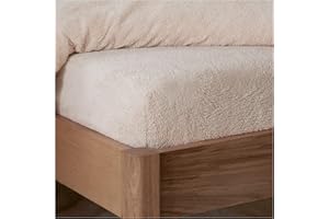 Sleepdown Teddy Fleece Fitted Sheet Plain Thermal Warm Cosy Super Soft Bedsheet Bed Linen - King - Natural