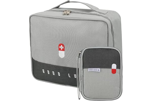2 Pièces Trousse de Premier Secours Vide, Sac de rangement pour boîtes à médicaments, Mini trousse de premiers soins étanche portable pour Situations D'urgence à Maison,Voiture,Randonnée (Gris)