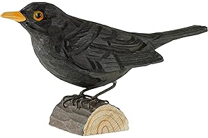 ‎WILDLIFEGARDEN WILDLIFEGARDEN Wildlife Garden WG411 DecoBird Amsel - Handgeschnitzter Dekorative Vogel aus Holz - Mittelgroße Europäische Vögel