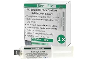 Ber-Fix 25g 2K Kleber Epoxidharz mit Härter 5 Min 3x Spitzen 2 Komponenten Kleber echter Epoxy Kleber 2 Komponenten Kleber für Keramik Beton Stein Metall Holz 2k Kleber Kunststoff