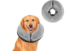 HONPRODU Collar Inflable para Perros, Collar Isabelino Ajustable para Gatos, Protección para la Recuperación de Heridas o Intervenciones Quirúrgicas en Mascotas, Que No Bloquea la Visión, Gris, L