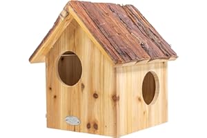 mgc24 Eichhörnchenhaus - Eichhörnchenkobel, Eichhörnchen Nistkasten zum Aufhängen für Garten und Balkon, aus Holz wetterfest, Naturoptik mit Rindendach, 25,2 x 26 x 29 cm