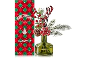 ‎SAUSSAVITA Saussavita Blume Raumduft Diffuser 120 Tage für Büro, Natürlich und Langanhaltend Lufterfrischer für die Schlafzimmer, Aroma Diffuser 210ml Frohe Zeder-Nacht Duft mit 7 Duftstäbchen für Badezimmer