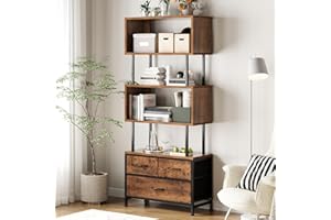 Coleshome Bücherregal, Regal mit 5 Etagen, Standregal mit 3 Stoffschubladen, Regal Schmal Geeignet für Schlafzimmer, Büro, Wohnzimmer, 60 x 24 x 155cm, Vintage-Farben