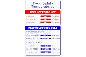 DAVE CHARLES DESIGNS Pack of 2 Food Safety Temperatures Sign. 150mm x 200mm Self adhesive Vinyl Kitchen Signs Health and safety poster. Food safety temperature sign, catering sign