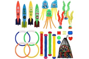 JOJODAN Diving Pool Toys Set, 24 PCs Underwater Toys Swimming Treasure Game Toys for Kids and Dogs with Storage Bag