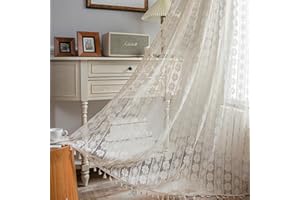 USTIDE Beige Crochet Chic Lace Macrame Rustic Boho Retro 1 Panel Living Room Light Filtering Curtain, 150x220cm