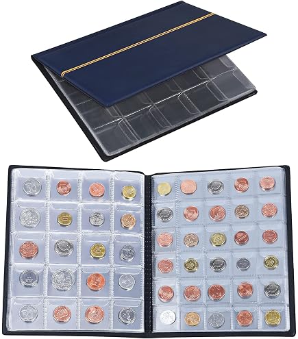 SCHULZ Münzsammelalbum – Für 50p, £1, £2 & 10p Münzen, 120 Stück, In Blau