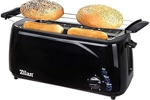 Zilan, tostapane a fessura lunga, tostatura automatica a 4 fette, XXL, 5 livelli di tostatura, accessorio per il pane, funzione di scongelamento, teglia raccoglibriciole