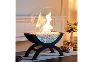 JHY DESIGN Grande cheminée de Table Ronde Portable de 48 cm de Hauteur - Cheminée en Verre Bio éthanol sans Ventilation pour intérieur ou extérieur - pour fêtes sur Le Patio - Noir