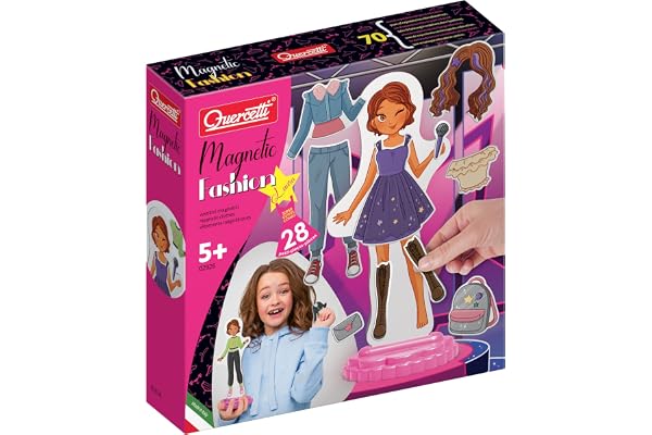 Quercetti Magnetic Fashion Laura Poupée Magnétique 5+ Ans avec 28 Vêtements Aimantés, Jeux Magnetique Enfant Jeu Créatif et Educatif, Motricite Fine, Coordination, Jouet Enfant 5 Ans