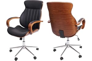 Mendler Krzesło biurowe HWC-H39, krzesło obrotowe, krzesło szefa, imitacja drewna łukowego, imitacja orzecha włoskiego, sztuczna skóra, certyfikat FSC, kolor czarny