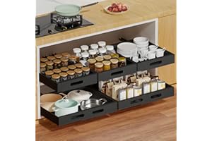 KDISHKRA Cajón Extraíble Extensible 30-47cm – Bandeja Deslizante Armario Cocina sin Taladrar, Cajón Telescópico para Mueble Cocina con Carriles y Kit de Tornillos, Organizador para Baño, Negro