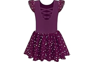 Mulnall Fille Danse Ballet Justaucorps Brillant Vêtements Manches Plissées Dos Croisé Robe de Ballet Enfants Robe de Danse Corps de Danse avec Jupe Tutu