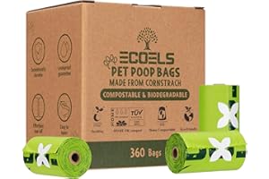 ECOELS Dog Poo Bags: 100% Compostable | Biodegradable Dog Poop Bags |Extra Large, Strong & Leakproof Poop Bags | Cornstarch-Made | Certified-OK COMPOST HOME, EN13432, ASTM BPI |360 Count Poo Bags Dogs