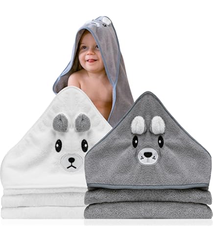 Asciugamani Bagno H&m Asciugamano Con Cappuccio Per Bambini 90x90 Cm - Cotone Pettinato, Morbido E Assorbente (Grigio) Asciugamani In Cotone Per Esterno - Foto 2
