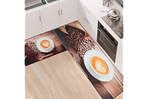 LY4U Kitchen Mat Sets Non Slip Washable, 43x75+43x150cm 2 Pieces Water Absorbent Kitchen Rug Sets, Floor Mat for Home Decoration