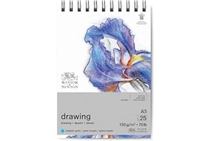 Winsor & Newton 6691005 Papier rysunkowy w bloku spiralnym, 25 arkuszy DIN A5, 150 g/m², średnia ziarnistość, naturalna biel, bezkwasowy, odporny na starzenie, idealny do ołówków, kredek, pasteli i