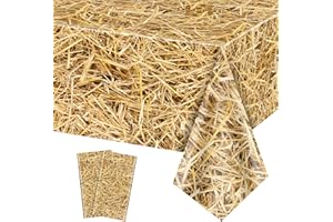 PTECDROTS Stroh-Tischdecke, rechteckig, Stroh-Tischdecke, wasserdicht, Bauernhof-Tischdecke, Heustapel für Bauernhof-Party-Dekorationen, Cowboy-Western-Mottoparty-Zubehör, 130 x 220 cm, 2 Stück