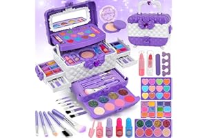 Flybay Coffret Maquillage Enfant Lavable Jouet Créatif Sécurisé pour Filles 3-10 Ans Idée Cadeau Anniversaire & Noël‌ (Purple-Maquillage Enfant)