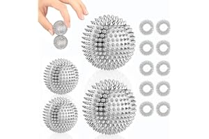 JIGSPSYZH 4 Skills Igelball Massage + 10 Akupressur Ring Finger - Akupressur Ball Metal Klein 32mm 47mm - Skills ring akupressurringe - Skills Borderline Set Igelbälle Massageringe für Stress Relief (Silber)