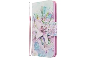 LEMAXELERS Coque Galaxy A22 5G,Portefeuille Etui Housse pour Samsung Galaxy A22 5G Coque Paillette Fleur de lys PU Cuir Flip Wallet Couverture pour Samsung Galaxy A22 5G,HX Lily Flower