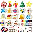 Shuttle Art 360 PCS Unfinished Wooden Ornaments, 130 PCS Wood Slices for Crafts, with 13 Styles Wooden Christmas Shapes for Crafting, Jute Twines, Bells and Markers, DIY Christmas Hanging Decoration