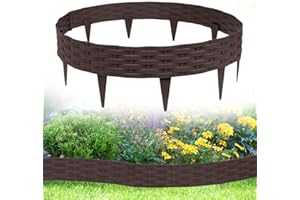 Aufun 20m Rattanowa Obrzeże ogrodowe, krawędź trawnika, z 20 elementami po 100 cm, wygląd rattanu, obramowanie grządki, giętkie tworzywo sztuczne (Brązowy)