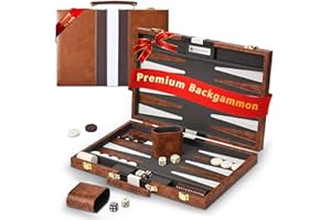 Kutixth 15 Inch Backgammon Set With Premium Leather Case, Portable Board Game With Acrylic Playing Pieces & Wooden Dice Cups, 2-Player Strategy Game For Adults, Brown