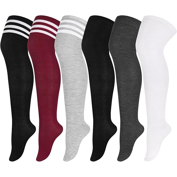 Overknee Strümpfe Gestreift – Kniestrümpfe Aus Baumwolle-Mix, Mit 3 Streifen, Für College-Look, Cheerleader-Kostüm & Alltag