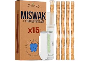 Premium Natural Miswak Sticks for Oral Hygiene with Protective Holder - Organic Chewable Siwak Toothbrush - Fresh Breath - Eco-Friendly Wooden Dental Stick - Pack of 15 with 1 Holder - ORINKO