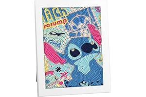 AWONLATE 5D Diamond Painting Enfant Stitch Painting Diamond Set Avec Cadre Photo, DIY Broderie Diamant Kit pour Les Garçons Filles Cadeaux (15x20 cm) B