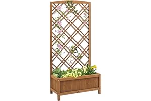 Outsunny Jardinière avec Treillis - bac à Fleurs - jardinière sur Pied - dim. 60L x 30l x 122H cm Bois Sapin pré-huilé