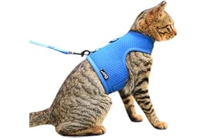 YIZHI MIAOW Cat Harness and Leash Escape Proof Breathable Mesh Fabric Adjustable Padded Stylish Cat Harness Solid Blue M