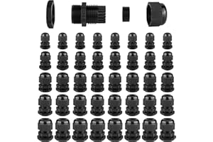 Kabelverschraubung, Vegena 40 Stück Kabeldurchführung Wasserdicht IP68, Einstellbar 3-15mm Kabelverschraubungen PG7 PG9 PG11 PG13.5 PG16 Kabel Verschraubung Gegenmutter Kunststoff (Schwarz)