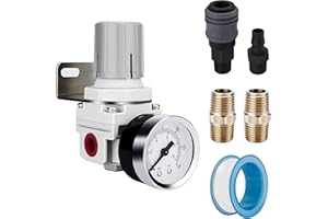 NANPU 1/4" BSP Compressed Air Pressure Regulator with 10 Bar Steel-Protected Dial Gauge, for Air Compressor ＆ Air Tools