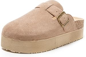 JOMIX Zoccoli Donna con Zeppa Ciabatte Invernali Comodi Pelle Scamosciata Pantofole da Inverno con Suola in Sughero