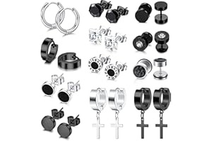 Adramata 12 par kolczyków męskich, 8 mm ze stali nierdzewnej kolczyki chrząstki fajne przekłuwanie ucha kolczyk krzyż dla mężczyzn, chłopców, Stal nierdzewna