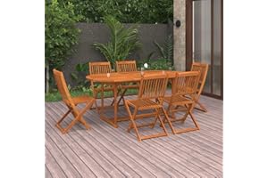 Gecheer Set Pranzo da Giardino 7 pz in Legno Massello di Acacia, Set Tavolo e Sedie da Giardino Pieghevoli in Legno,Tavolo Pieghevole con Sedie Legno,Tavolo e 6 Sedie in Legno Arredo Giardino