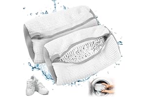 WORAHROE Bolsa para lavar zapatos para lavadora, 2 unidades para lavadora, antideformación, Bolsa de Lavandería con cremallera, Saco Lavadora para zapatillas Lavar para Organizador y Viajes color blanco