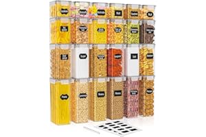 PurKeep Set mit 24 luftdichten Vorratsdosen & Kühlschrank-Organizer, BPA-frei, Küchenaufbewahrungsbehälter für Müsli, Mehl, Zucker, Körner & Backzubehör, 42 Liter großes Volumen inkl. 24 Etiketten