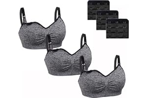 Dreamburn Maternity Nursing Bra 1/2/3 Pack Wireless Seamless Breastfeeding Bras 4 Rows Adjust Hook with Removable Spill Prevention Pads Add Extenders Comfortable