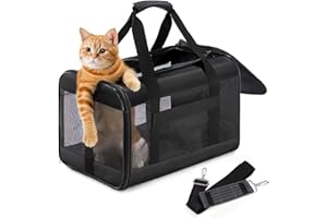 Conlun Porte-Chat Approuvé, Transport pour Chien Souple avec Laisse intérieure, pour Chats et Chiots Jusqu’à 7 kg, Sac de Voyage Pliable -Noir, M