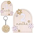 Monthly Baby Milestone Signs - Baby Monthly Milestone Wooden Circles for 1-12 Month Photos & Gender Neutral Announcement Cards (Flower)