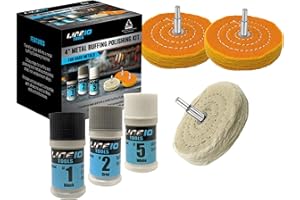 LINE10 Tools Metal Buffing Polishing Kit for Drill 4" Buffing Wheels, 3-Step Polishing Compound for Aluminum, Chrome, Stainless Steel Perfect for Auto Wheel, Rim, Trim, Jewelry, Golf Club Restoration