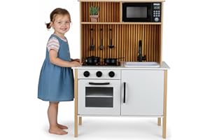 GREEN SERIES GS0070 Cuisine pour Enfant en Bois avec lumière et Son – Cuisine de Jeu avec Accessoires, cuisinière, Four, évier, Micro-Ondes – Cuisine Moderne en Bois pour Enfants à partir de 3 Ans